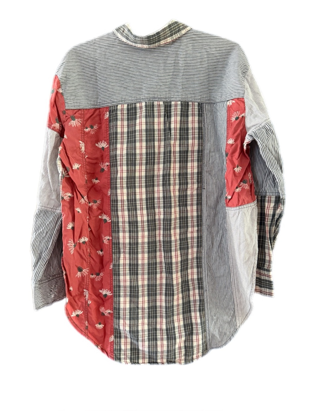 Free People All Patched Up Button Down Shirt Patchwork Plaid Floral Oversized M - Picture 9 of 15